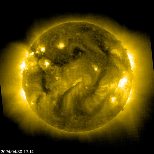 Фото в реальном времени Солнца на длине волны 284 Ангстрем.
