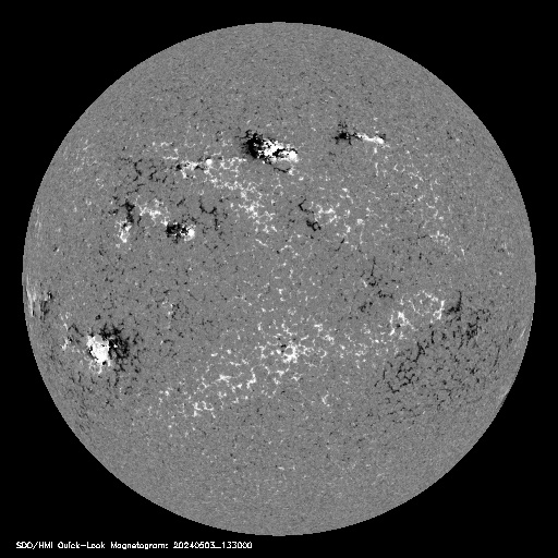 Изображение магнитных возмущений на Солнце (MDI Magnetogram).