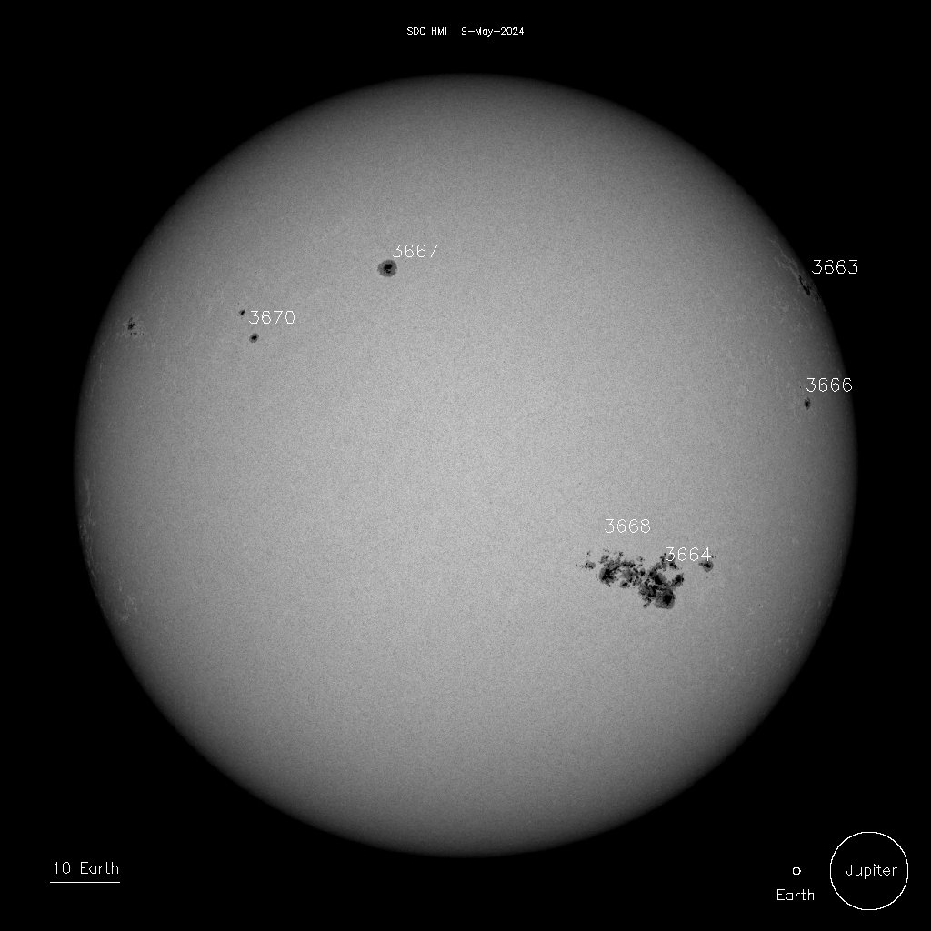Current Numbered Sunspots / MDI Magnetogram