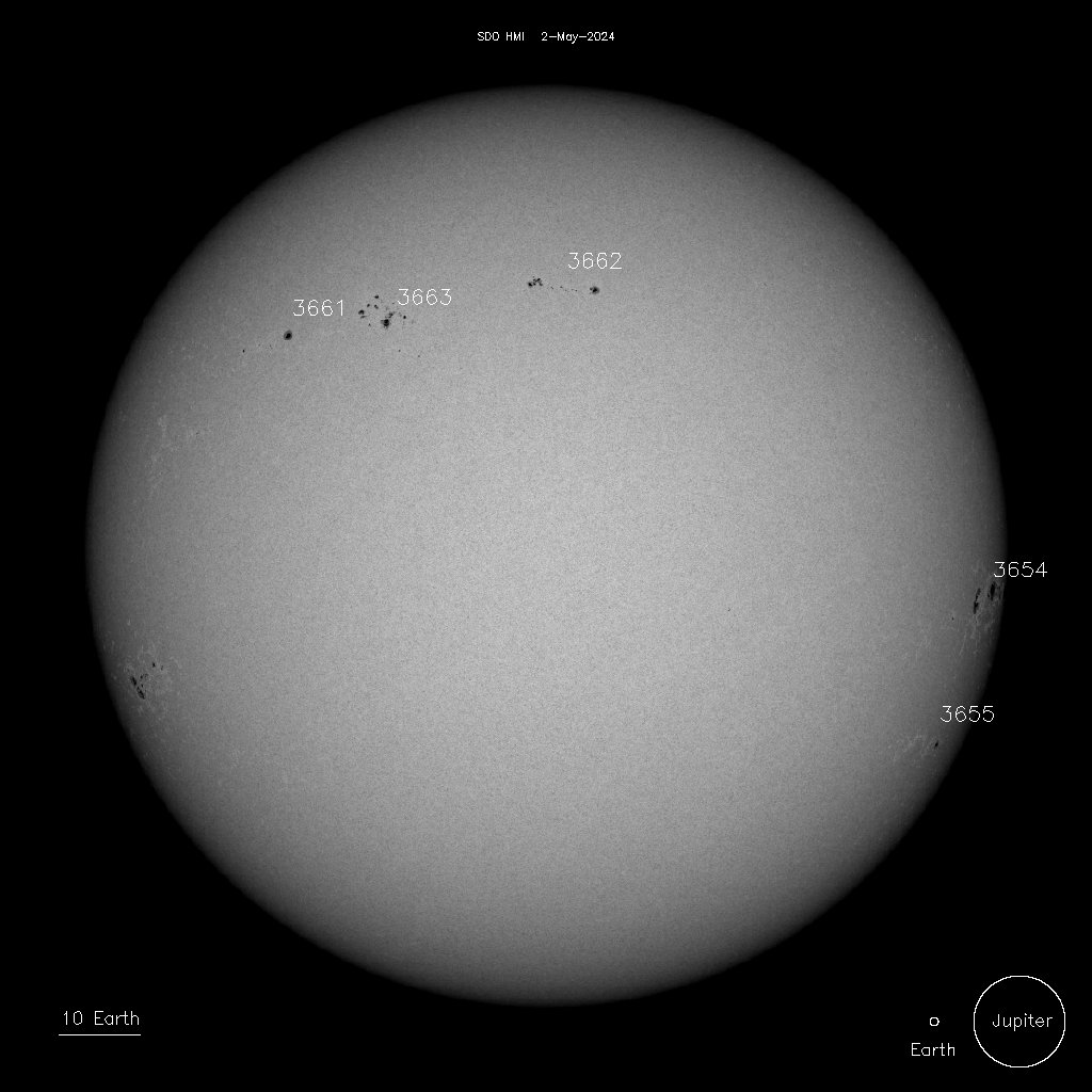 Current Numbered Sunspots / MDI Magnetogram